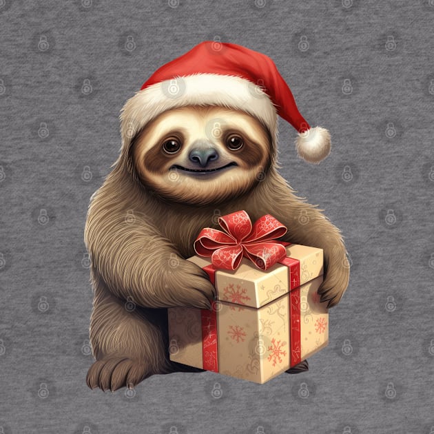 Baby Christmas Sloth With Gift by Chromatic Fusion Studio